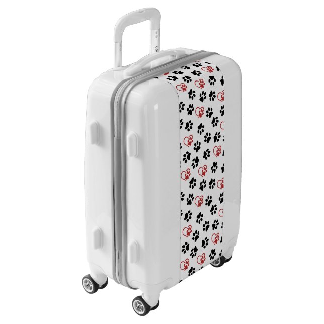 Pattern Of Paws, Black Paws, Red Paws, Hearts Luggage (Rotated Left)