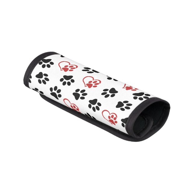 Pattern Of Paws, Black Paws, Red Paws, Hearts Luggage Handle Wrap (Angled)