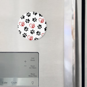 Pattern Of Paws, Black Paws, Red Paws, Hearts Magnet