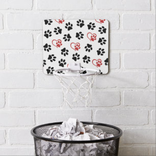 Pattern Of Paws, Black Paws, Red Paws, Hearts Mini Basketball Hoop