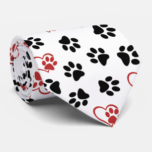 Pattern Of Paws, Black Paws, Red Paws, Hearts Neck Tie