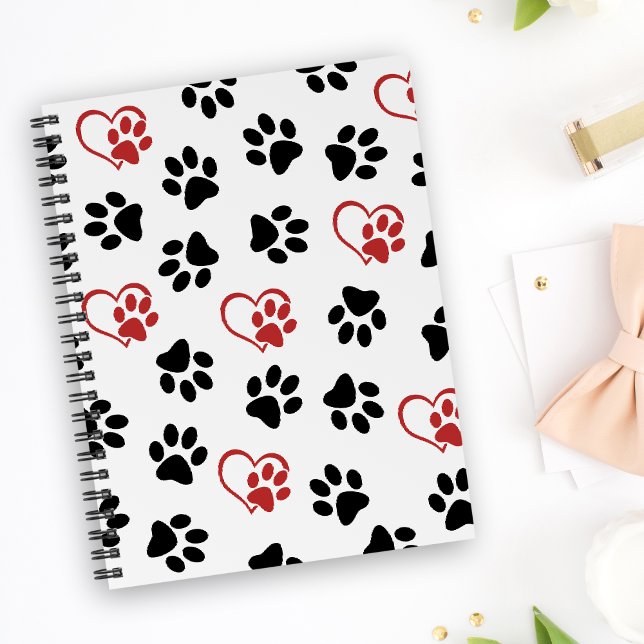 Pattern Of Paws, Black Paws, Red Paws, Hearts Notebook (Creator Uploaded)