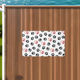 Pattern Of Paws, Black Paws, Red Paws, Hearts Outdoor Rug