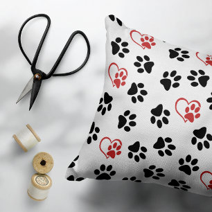 Pattern Of Paws, Black Paws, Red Paws, Hearts Pet Bed