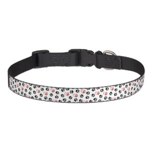 Pattern Of Paws, Black Paws, Red Paws, Hearts Pet Collar