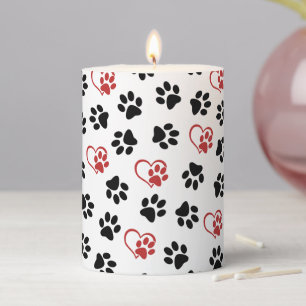 Pattern Of Paws, Black Paws, Red Paws, Hearts Pillar Candle