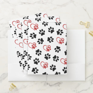 Pattern Of Paws, Black Paws, Red Paws, Hearts Pocket Folder