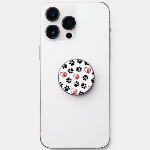Pattern Of Paws, Black Paws, Red Paws, Hearts PopSocket