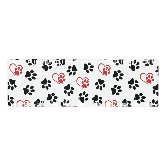 Pattern Of Paws, Black Paws, Red Paws, Hearts Ruler (Front)