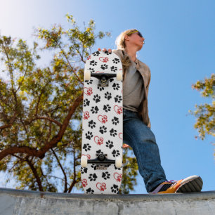 Pattern Of Paws, Black Paws, Red Paws, Hearts Skateboard