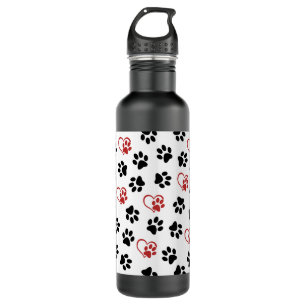 Pattern Of Paws, Black Paws, Red Paws, Hearts Stainless Steel Water Bottle
