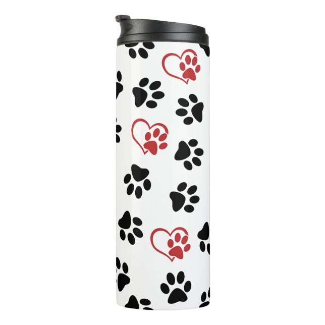 Pattern Of Paws, Black Paws, Red Paws, Hearts Thermal Tumbler (Rotated Right)
