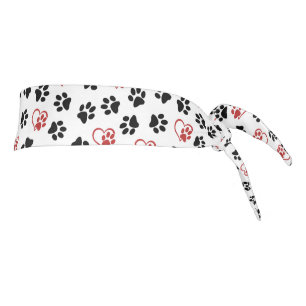 Pattern Of Paws, Black Paws, Red Paws, Hearts Tie Headband