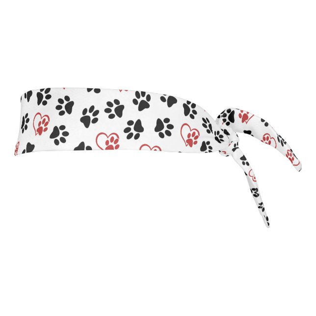 Pattern Of Paws, Black Paws, Red Paws, Hearts Tie Headband (Rotate 90)
