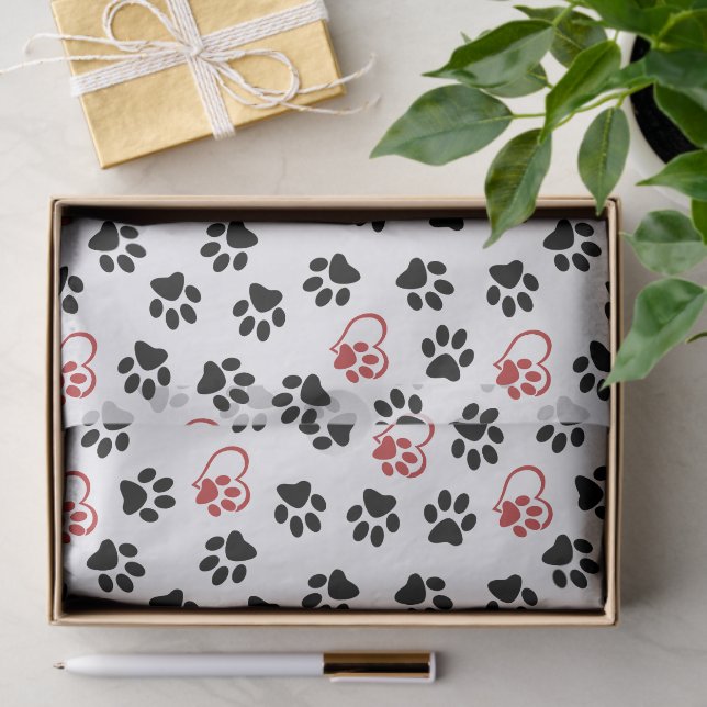 Pattern Of Paws, Black Paws, Red Paws, Hearts Tissue Paper (Gift)