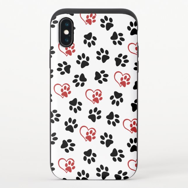 Pattern Of Paws, Black Paws, Red Paws, Hearts Uncommon iPhone Case (Back)