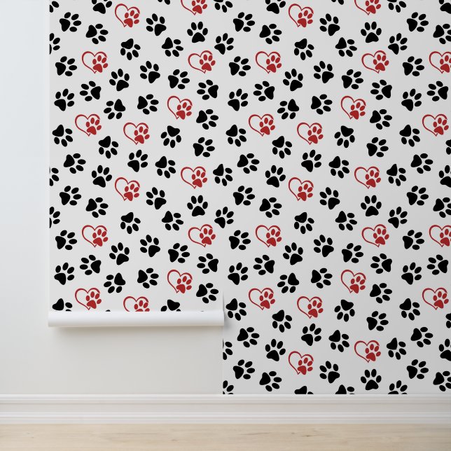 Pattern Of Paws, Black Paws, Red Paws, Hearts Wallpaper (Application)