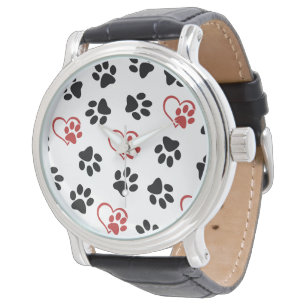 Pattern Of Paws, Black Paws, Red Paws, Hearts Watch