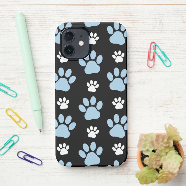 Pattern Of Paws, Blue Paws, Dog Paws, Animal Paws iPhone Case (On Desk)