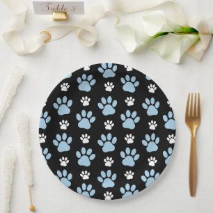 Pattern Of Paws, Blue Paws, Dog Paws, Animal Paws Paper Plates
