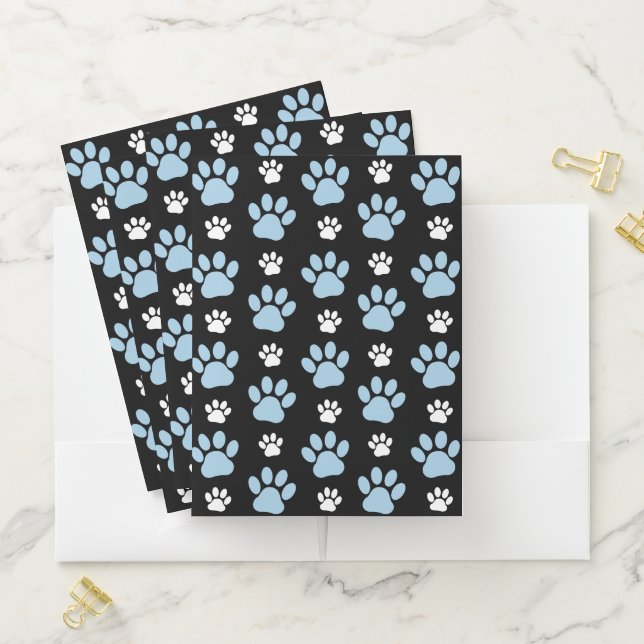 Pattern Of Paws, Blue Paws, Dog Paws, Animal Paws Pocket Folder (In Situ)