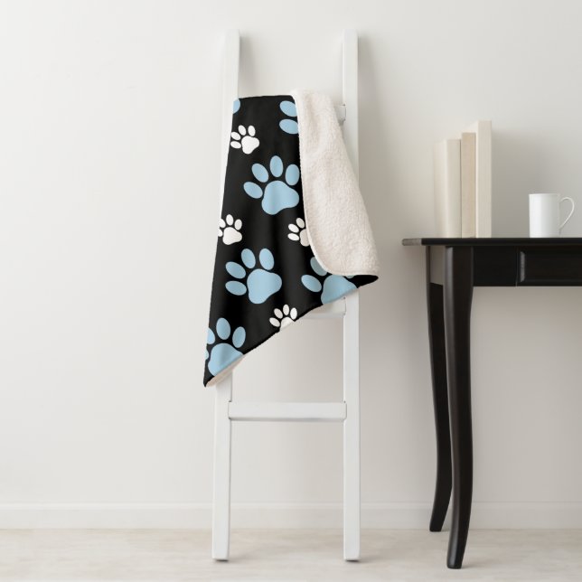 Pattern Of Paws, Blue Paws, Dog Paws, Animal Paws Sherpa Blanket (In Situ)