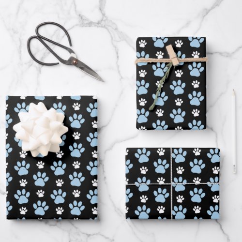 Pattern Of Paws Blue Paws Dog Paws Animal Paws Wrapping Paper Sheets