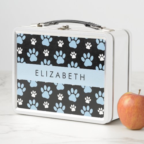 Pattern Of Paws Blue Paws Dog Paws Your Name Metal Lunch Box