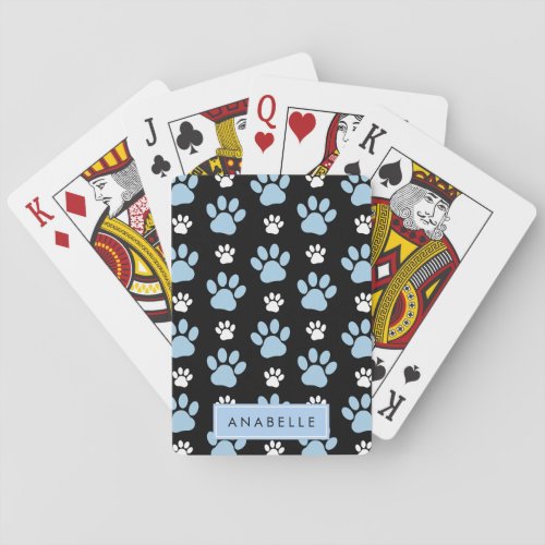 Pattern Of Paws Blue Paws Dog Paws Your Name Poker Cards