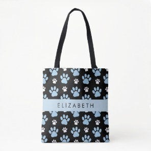 Pattern Of Paws, Blue Paws, Dog Paws, Your Name Tote Bag