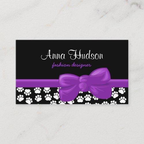 Dog Paws Traces Pawprints White, Black, Purple Business Card Template