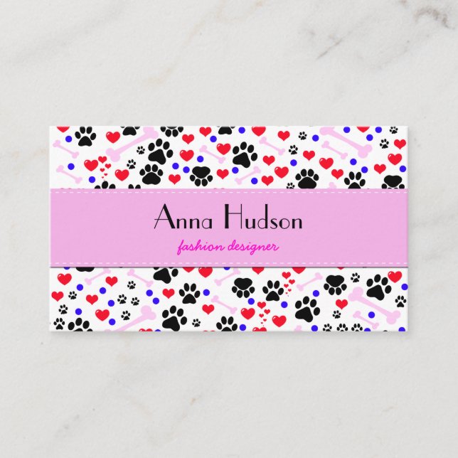 Pattern Of Paws, Dog Groomer, Dog Walker, Pet Shop Business Card (Front)