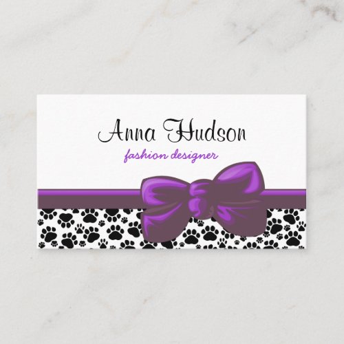 Dog Paws Traces Pawprints White, Black, Purple Business Card