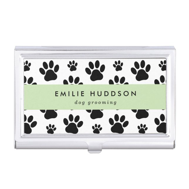Pattern Of Paws, Dog Groomer, Dog Walker, Pet Shop Business Card Case (Front)