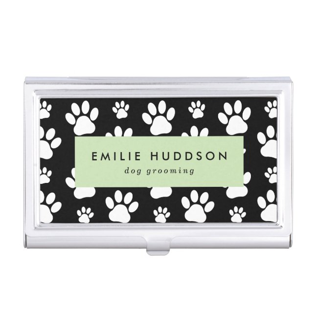 Pattern Of Paws, Dog Groomer, Dog Walker, Pet Shop Business Card Case (Front)