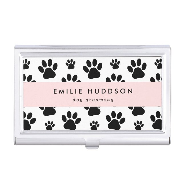 Pattern Of Paws, Dog Groomer, Dog Walker, Pet Shop Business Card Case (Front)