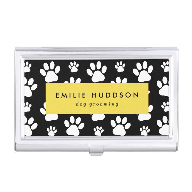 Pattern Of Paws, Dog Groomer, Dog Walker, Pet Shop Business Card Case (Front)