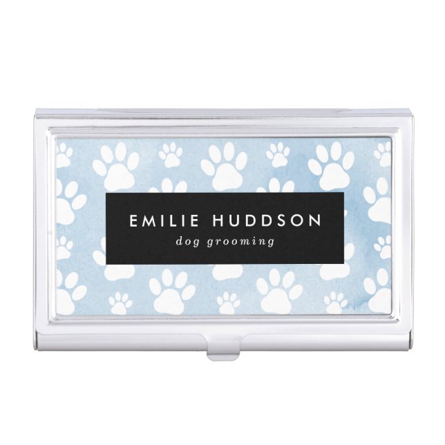 Pattern Of Paws, Dog Groomer, Dog Walker, Pet Shop Business Card Case (Front)