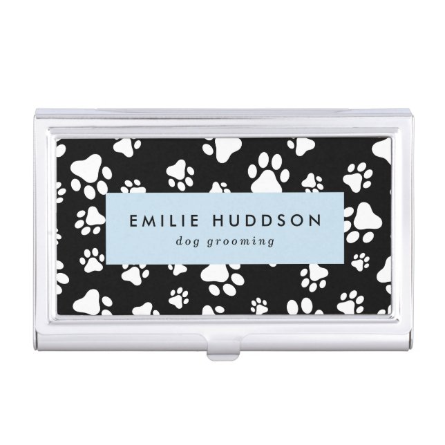 Pattern Of Paws, Dog Groomer, Dog Walker, Pet Shop Business Card Case (Front)