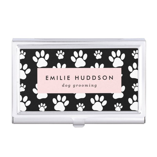 Pattern Of Paws, Dog Groomer, Dog Walker, Pet Shop Business Card Case (Front)
