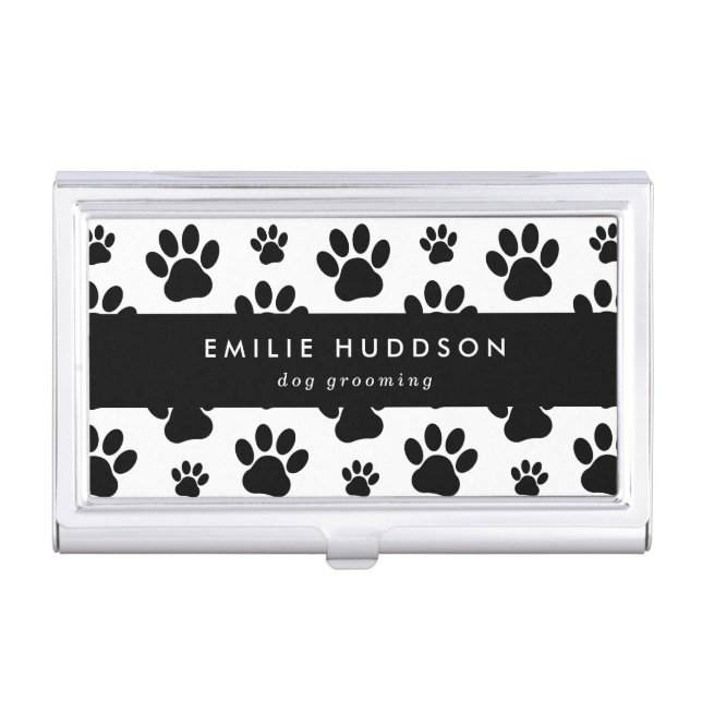 Pattern Of Paws, Dog Groomer, Dog Walker, Pet Shop Business Card Case (Front)