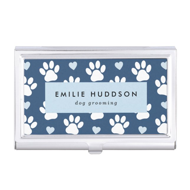 Pattern Of Paws, Dog Groomer, Dog Walker, Pet Shop Business Card Case (Front)