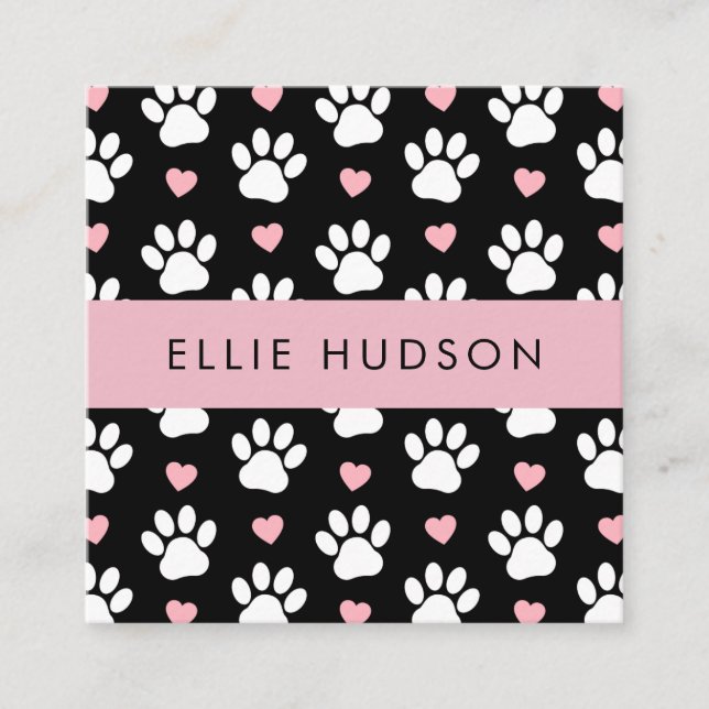 Pattern Of Paws, Dog Groomer, Dog Walker, Pet Shop Square Business Card (Front)