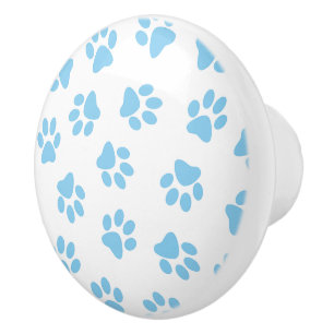 Pattern Of Paws, Dog Paws, Baby Blue Paws Ceramic Knob