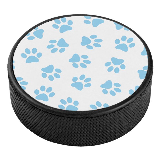 Pattern Of Paws, Dog Paws, Baby Blue Paws Hockey Puck (3/4)