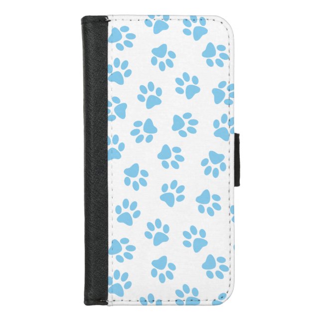 Pattern Of Paws, Dog Paws, Baby Blue Paws iPhone Wallet Case (Front)
