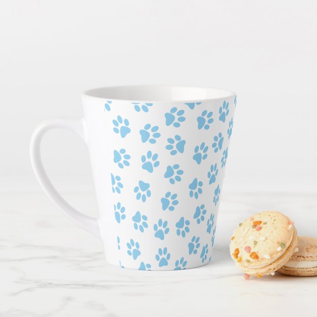 Pattern Of Paws, Dog Paws, Baby Blue Paws Latte Mug (In Situ)