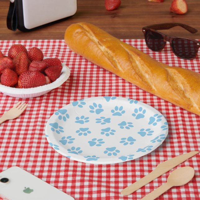 Pattern Of Paws, Dog Paws, Baby Blue Paws Paper Plates (Picnic)