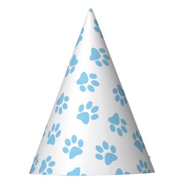 Pattern Of Paws, Dog Paws, Baby Blue Paws Party Hat (Front)