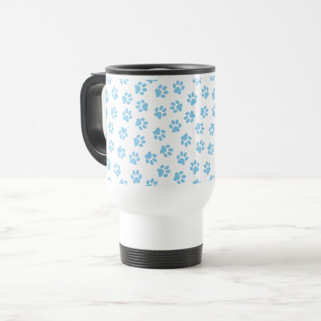 Pattern Of Paws, Dog Paws, Baby Blue Paws Travel Mug (Front Left)
